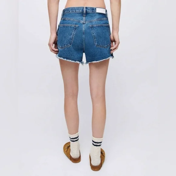 RE/DONE Denim 90s Crop Low Slung Button Fly Boyfriend Short Bleu Mere Blue Sz 30 - Picture 2 of 13